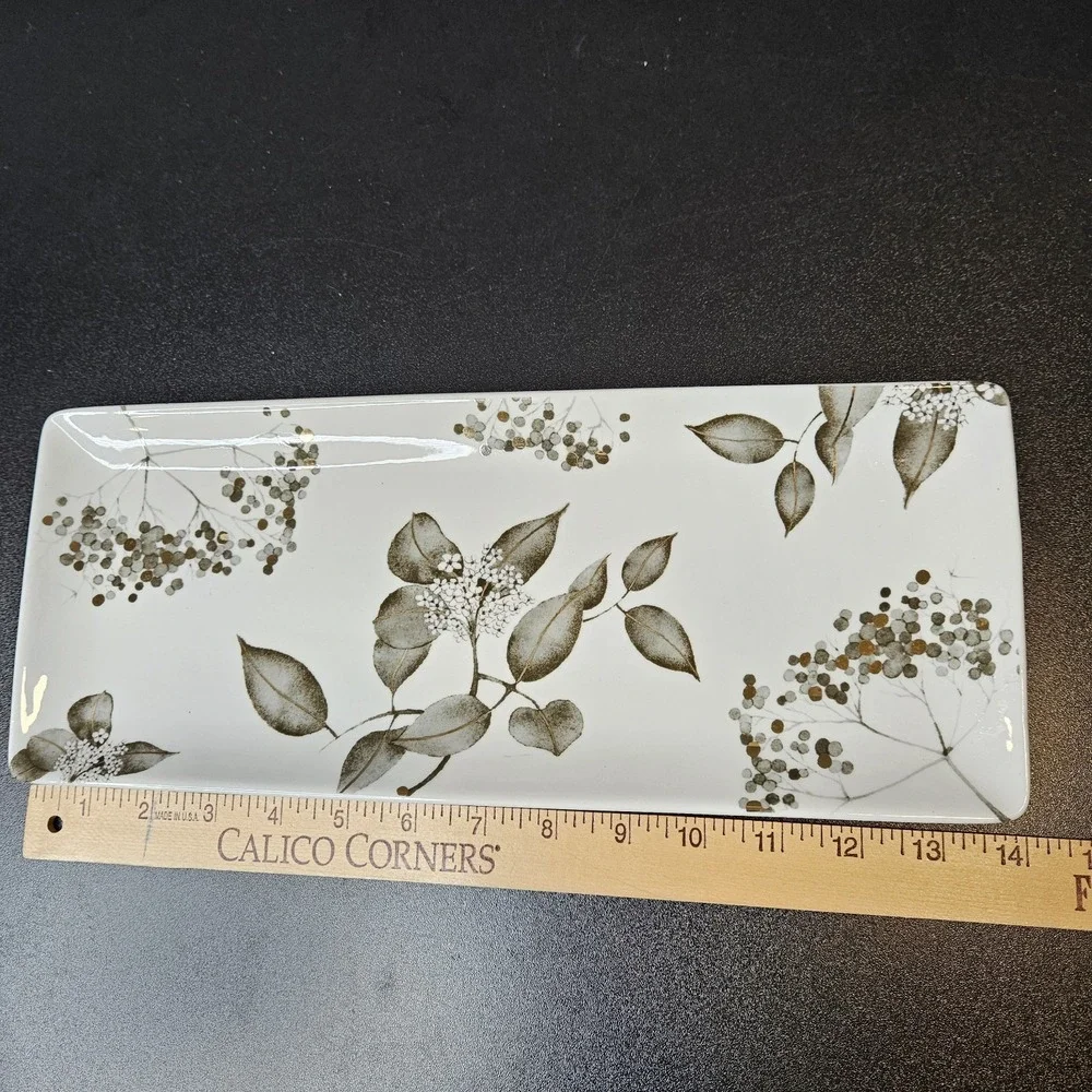 Grace Teaware Serving Dish Metallic Black‎ Leaves Rectangle 14x6